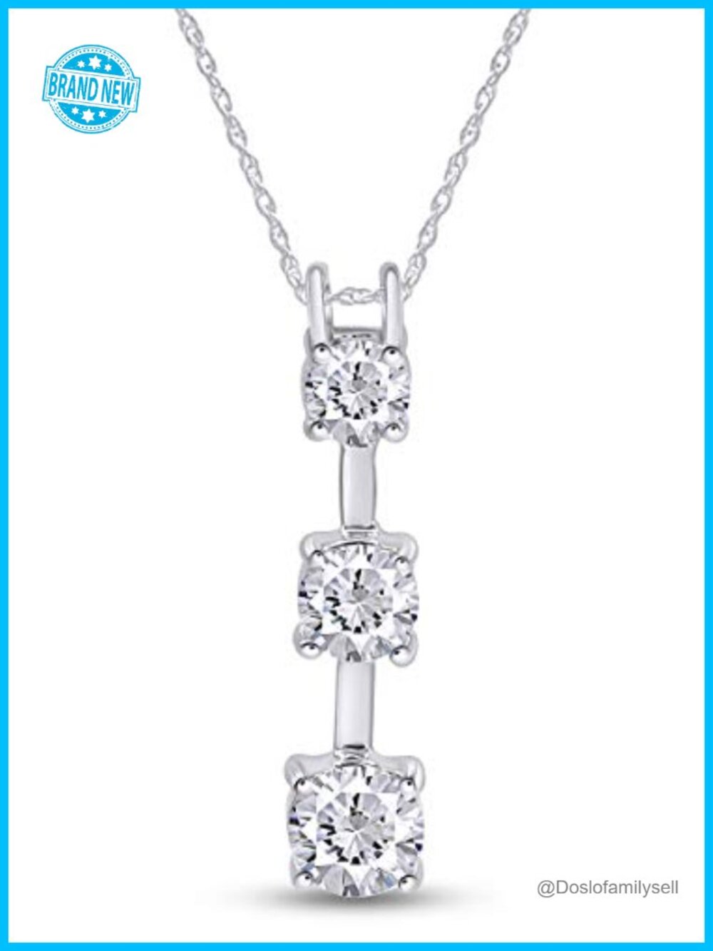 14K White Gold Plated Sterling Silver 3 Stone Pendant Necklace Round